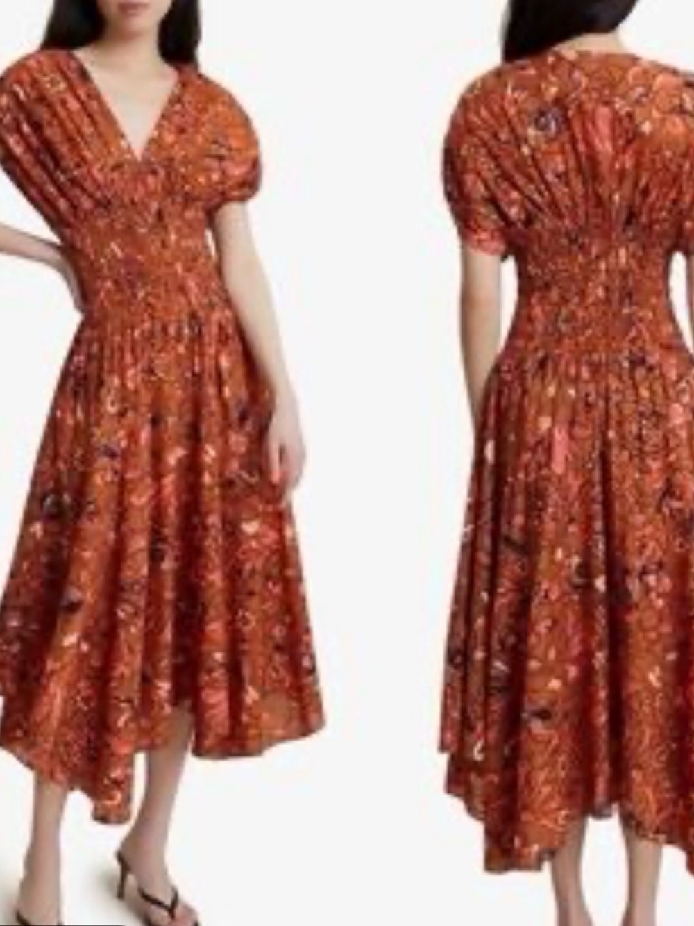 A.L.C. Lucia Bronze Floral Floral Midi V-Neck Dress 0 NWOT